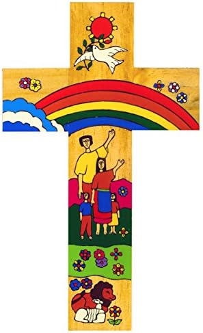 Wood Cross Rainbow Cross. 12cm Lovely First Holy Communion or Christening Gft
