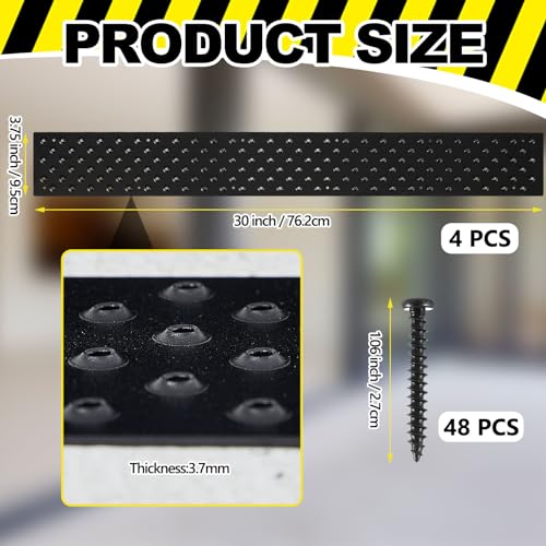 Gisafai 4 Pcs Non Slip Aluminum Stair Tread 30 x 3.75 Inch Metal Stair Nosing Powder Coated Anti Slip Outdoor Treads with Carbon Steel Screws, Easy to Install for Wood Ramp Deck Steps (Black)