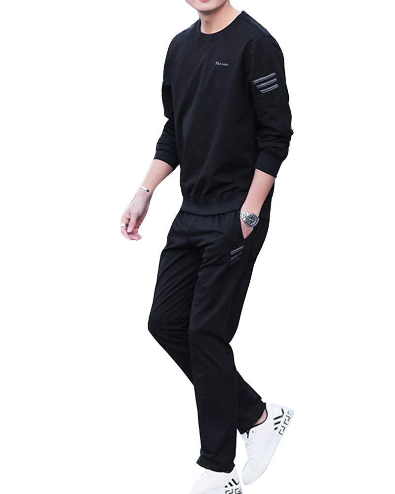 DAIHAN Uomo Ricamo a Lettera Tuta da Ginnastica a Tinta Unita, Felpa con Scollo a Girocollo & Pantaloni Lungo da Jogging Fitness Sportive Grandi Dimensioni
