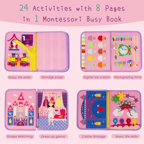 Image of WOODENFUN Busy Board Montessori Toys for Boy Girl Birthday Gifts, Busy Book Learning Sensory Easter Toys for Toddlers, Toddler Travel Autism Educational Activities Fine Motor Skills