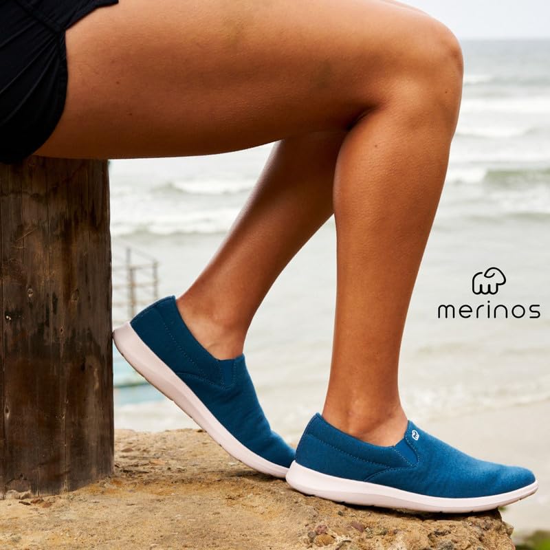 Merinos Women's Slip On Fashion Sneaker, Slide On Casual Shoe, Made with Australian Wool, Lightweight and Durable Tennis Shoes Ocean Size 93