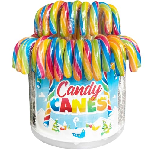 Candy Canes Rainbow – Lot de 50 bâtons de sucre d'orge multicolores emballés individuellement (50 x 28 g) – Couleurs arc-en-ciel joyeuses idéales pour Noël