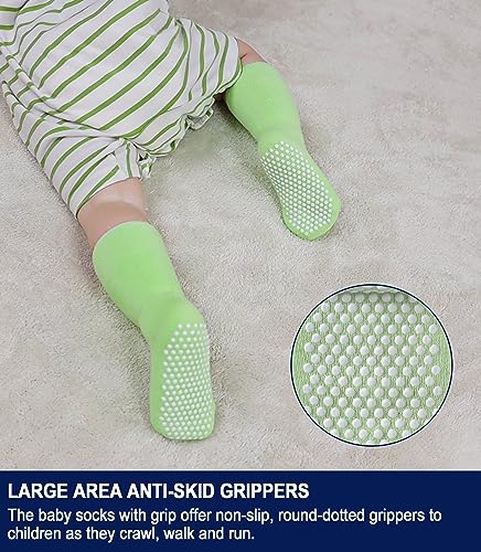 SDBING Baby Boys Girls Grips Socks Infant Toddlers Kids Non Slip Warm Thick Cotton Ankle Crew Socks with Grippers (3-12 Months, 6 Pairs Colorful)