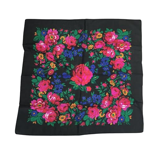Square Scarf for Women, Large/Small Floral Bandana Head Cover, Acrylic Square Tichel, Flower Chemo Headwear