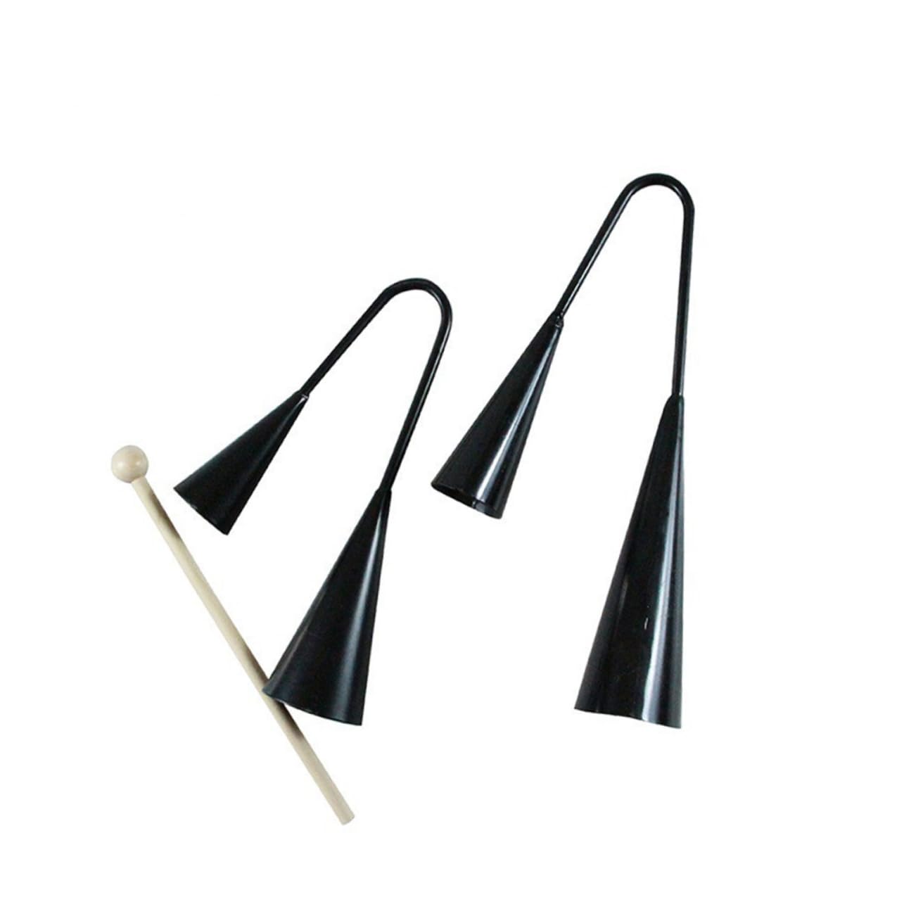 GALPADA Agogo Bell for Durable Two Tone Musical Instrument with Wooden Stick Portable Percussion for Early Education and Latin Black