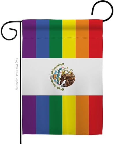 Pride México - Bandera de jardín con texto "Rainbow Love LGBT" Gay Bisexual Pansexual Transgénero pequeño regalo decorativo para casa de patio hecho