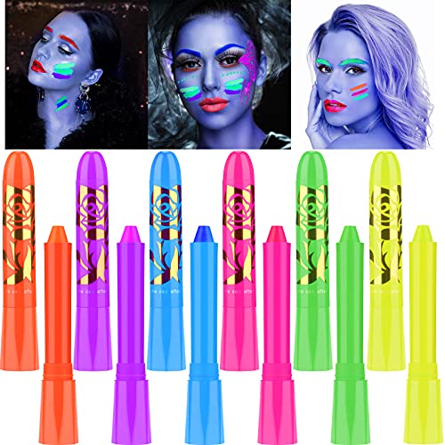 12 Pieces Halloween Luminous Face Paint Crayons Glow in The Dark UV Neon Washable Face and Body Painting Crayon Fluorescent Making up Crayons for Halloween Makeup Supplies