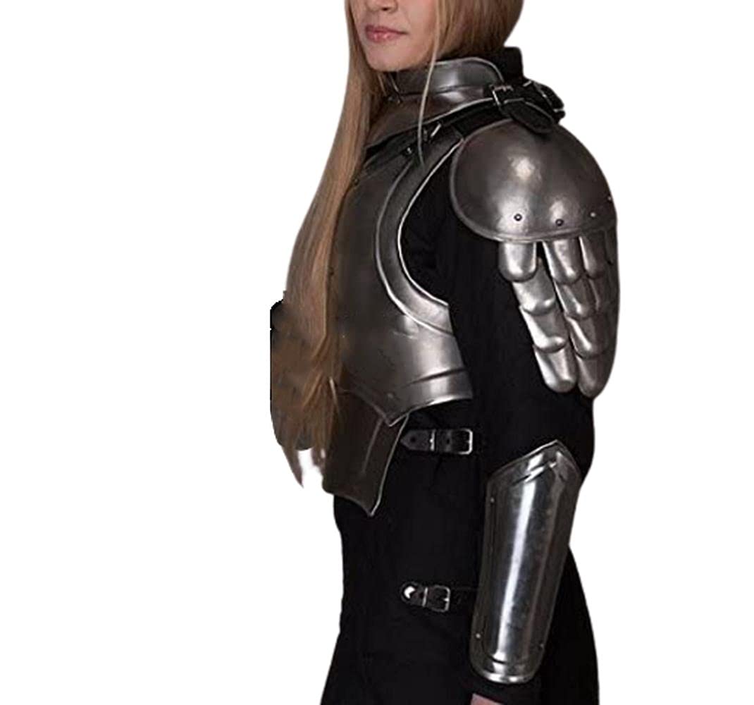 Fantasy Costume Lady Steel Armor Full bracers, pauldrons, Gorget, Cuirass, Greaves
