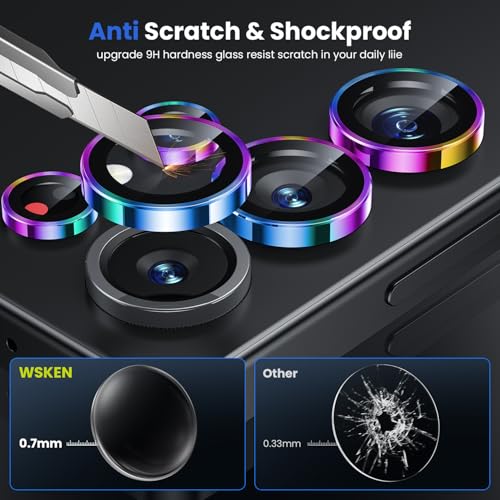 Image of WSKEN for Samsung Galaxy S25 Ultra Camera Lens Protector - Ultra Thin | Case Friendly, 9H Shatterproof Tempered Glass, Anti Scratch Metal Circle, Camera Screen Protector Cover Accessories, Colorful