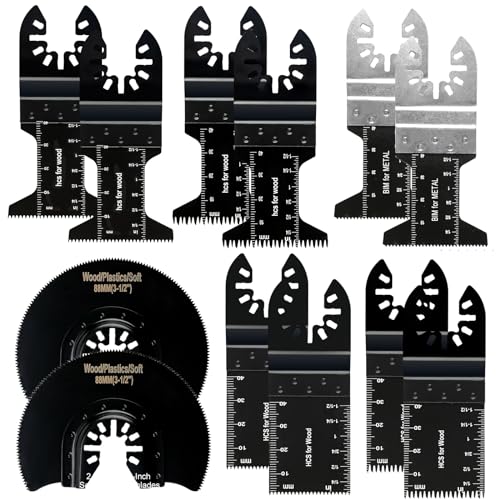 Multitool Blades, 12 PCS Oscillating Tool Accessories, Oscillating Multitool Blades Kit for Metal Wood and Drywall, Universal Oscillating Saw Accessories Fit Milwaukee Ryobi Rockwell Fein and More