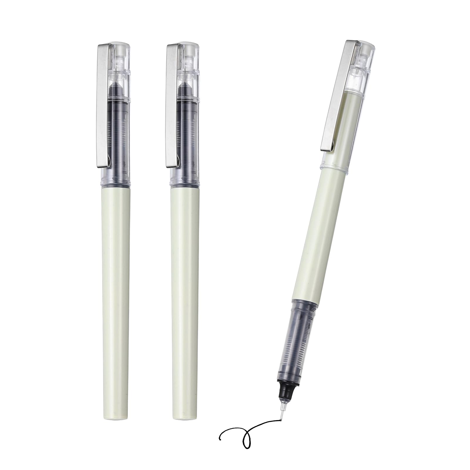 PATIKIL 3Pcs Liquid Ink Rollerball Pens, 0.5mm Fine Point Needle Tip Pens Smooth Writing Gel Ink Quick Dry Black Ink for Office Note Taking Journaling, Light Green Body