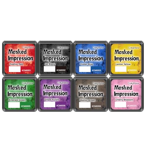 CraftyManor Masked Impression Mini Ink Pads for Stamps Water Based Smudge Chalk Stamp Pad for Scrapbooking Journaling Card Making DIY Craft Scrapbook Supplies for Adults (8 Colors)