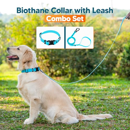 Image of Adil'S Waterproof Leash and Collar Combo Set - Adjustable & Breathable Biothane Collar with Leash Suitable for Medium & Large Size Dogs (Lease 5Ft), Light Sky, L