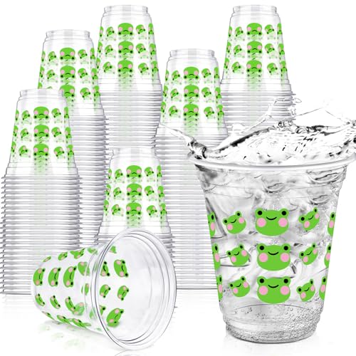 Yuxung 50 Pcs Frog Snack Cups 12 oz Frog Plastic Cups Cute Green Tumbler for Baby Shower Birthday Party Supplies