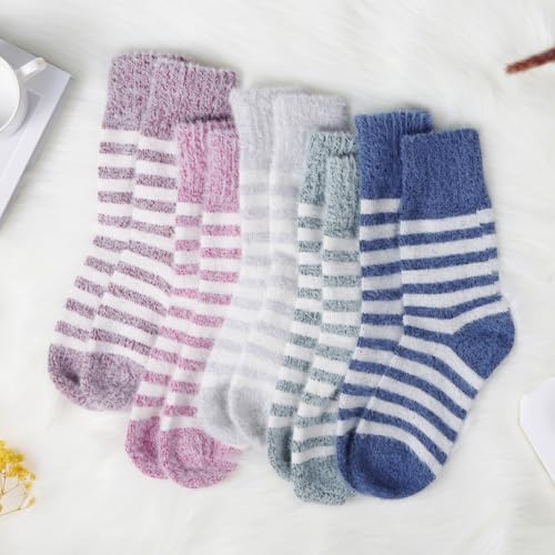 Image of SISOSOCK 5 Pairs Fuzzy Soft Cozy Comfortable Socks for Women, Casual Sleep Comfy Socks, Perfect Warm Winter Gifts for Women