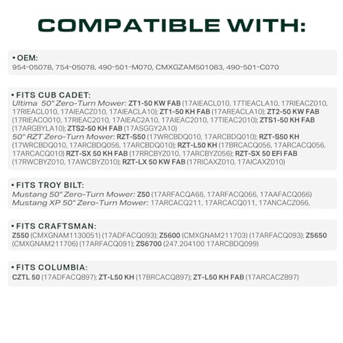 Image of UDC Parts 954-05078 Deck Belt Replacement for Cub Cadet 50 Inch ZT1 50 RZT 490-501-C070 Troy Bilt Mustang 754-05078 490-501-M070 Craftsman Z550 Z5600 Zero-Turn Mowers /Aramid Cord / 143.5 inch