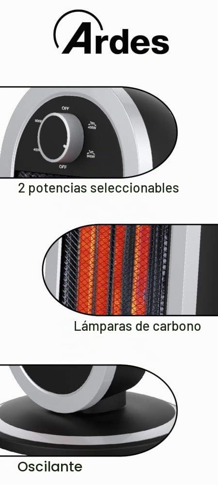 Ardes Estufa de Carbono Oscilante TIZZO 900W, Bajo Consumo, 2 Potencias, Calefacción para Baño, Casa y Oficina