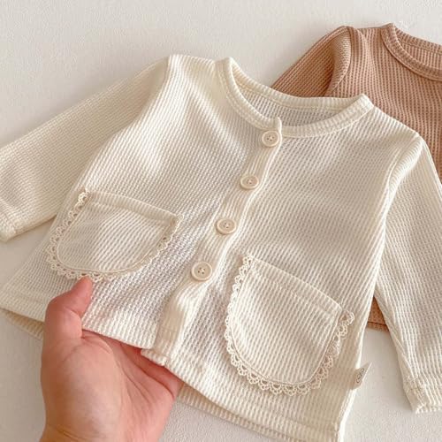 Infant Girls Cute Button Down Sweater Baby Long Sleeve Crewneck Loose Fit Shirts with Lace Trim Pocket Birthday Sweet Outfits3