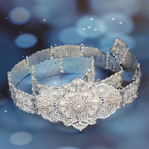 Silver Color Algerian Kaftan Belt For Women Arabic Bride Wedding Jewelry Crystal Morocco Dress Waist Chain Belt2
