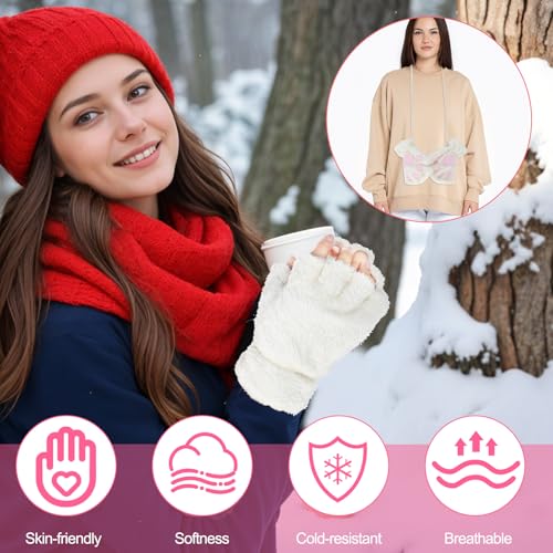 Tyqour Fingerlose Handschuhe Damen Weiße Katzenpfoten Plüsch Halb Handschuhe Winterhandschuhe