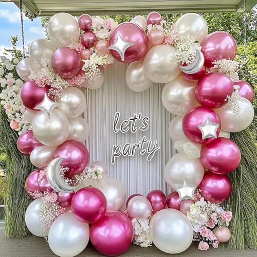 Image of White Balloons Arch Double Stuffed Pearl White Star Moon Balloon Garland Different Sizes Cream Ivory Balloons for Birthday Baptism Bridal Baby Shower Wedding Prom Galaxy Party Decor