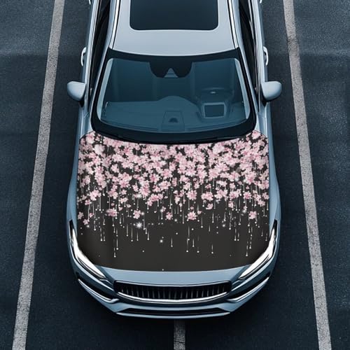 Image of Car Hood Cover Elastic Polyester Car Hood Cover with Cherry Blossom Waterproof Automotive Accessories Suitable Most Automotive Sedans Trucks Pickup Sports Cars