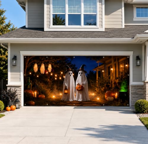 7 x 16 ft Halloween Garage Door Decorations Halloween decorations Cute Ghost Door Cover, Hanging Banner, Cauldron Backdrop Mural for Home, Outdoor, Indoor, Spooky Party, Wall, Window - image 1