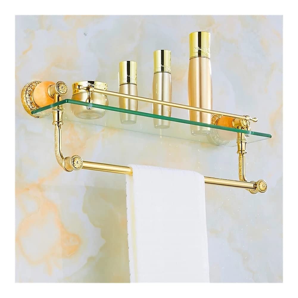 NPQPNAFC Bathroom Corner Shelf Shower Caddy Golden Brass Glass Cosmetic Shelf Shampoo Conditioner Shower Gel Shelf for Storage