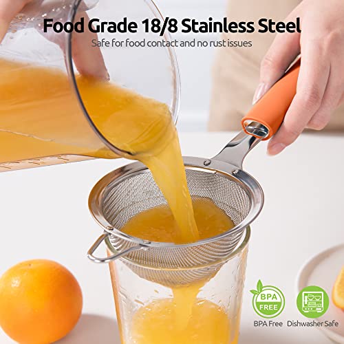 18/8 Stainless Steel Mesh Sieve: U-Taste Kitchen Metal Fine Mesh Sieve Strainer with Riveted Sturdy Silicone Handle and 30 Mesh Hole for Straining Flour Tea - Image 3