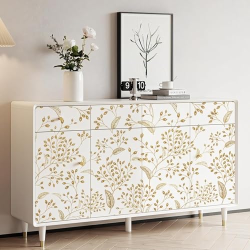 Image of Veki Luxury Floral & Botanical Geometric Wallpaper Mural - Waterproof, Moisture-Proof, Self-Adhesive PVC Wall Sticker for Home & Hotel Decoration (45cm x 300cm) (White Leaf)