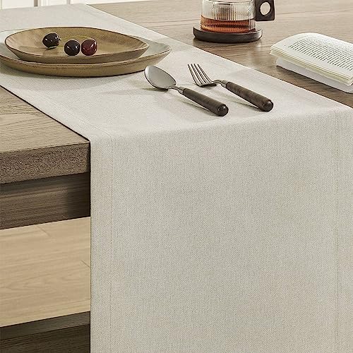 Image of ZeeMart Basic Linen Style Table Runner, 14 x 36 Inch Raw Linen, Rustic Farmhouse Light Beige Table Runners 36 Inches Long, Everyday Polyester Table Runner - Machine Washable & Easy Care