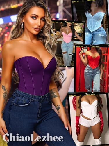 Image of ChiaoLezhee Heart Corset Top For Women, Sexy Concert Outfits Going Out, Strapless Crop Top, Overbust Bustier