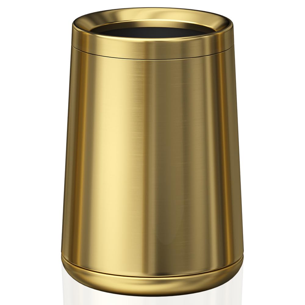 YOJIA 2.64 Gallon/10L Bathroom Trash Can, Brushed Gold Garbage Can, Modern, Open Top Brass Waste Baskets, for Desk Bedroom Business Office Hotel Home