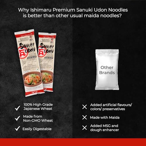 Image of Pocket Kitchen Ishimaru Premium Sanuki Udon Noodles - 600gram (300gram X 2) | Made in Japan | Highest Grade 100% Japanese Wheat | No Maida, No Preservatives, Not Fried but Dried, No MSG