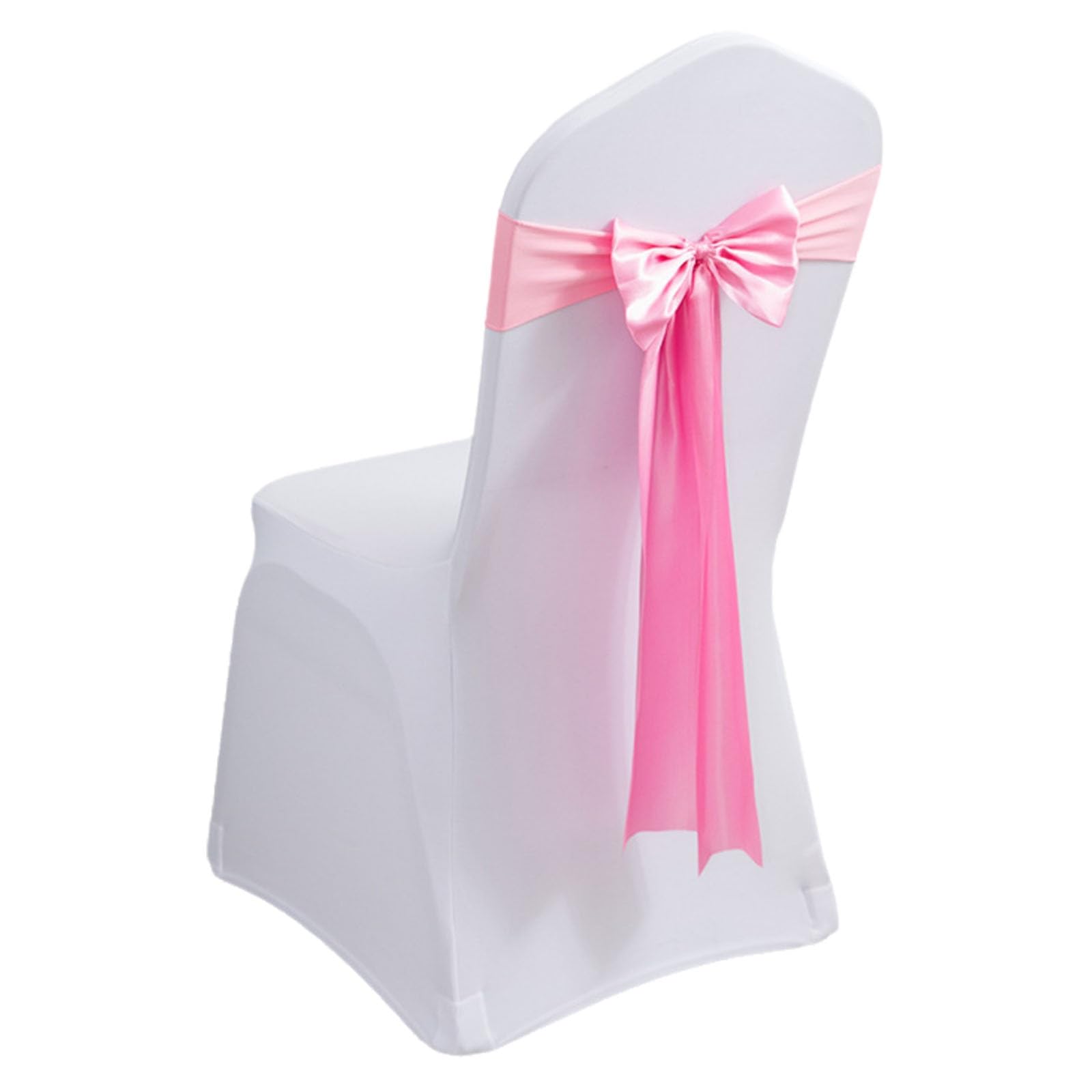 Stretch Chair Sashes, Chair Bows No Need Tied, Polyester Chair Bands, Sashes for Chair Covers for Hotel Wedding Reception Birthday Party Ceremony Decor(Pink,50PCS)