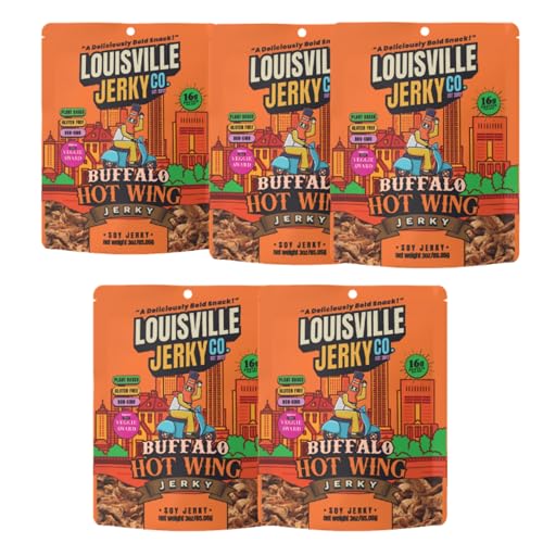 Louisville Jerky Co. Buffalo Hot Wing Vegan Jerky, 3 oz, 5-Pack