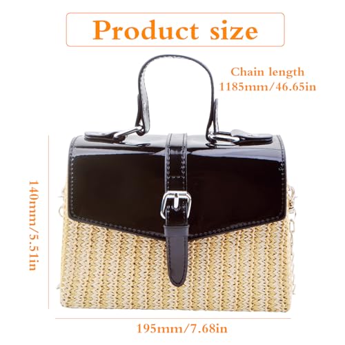 1pcs Handwoven Square Straw Handbag Shoulder Purse Retro Small Straw-woven Leisure Box Tote Rattan Bag Crossbody Bag With Chain Strap for Women Ladies Summer Beach3