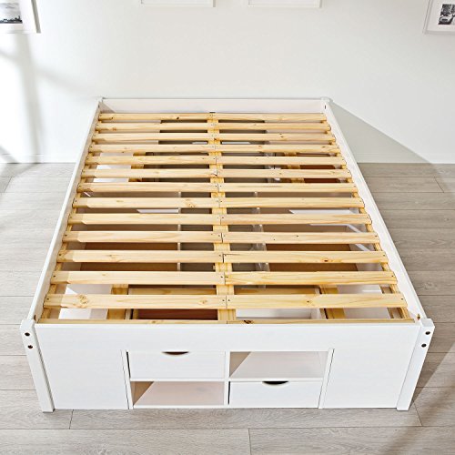 Cama Casal Multifuncional Madeira Maciça 6 Gavetas Charme Inter Link Branco Lavado