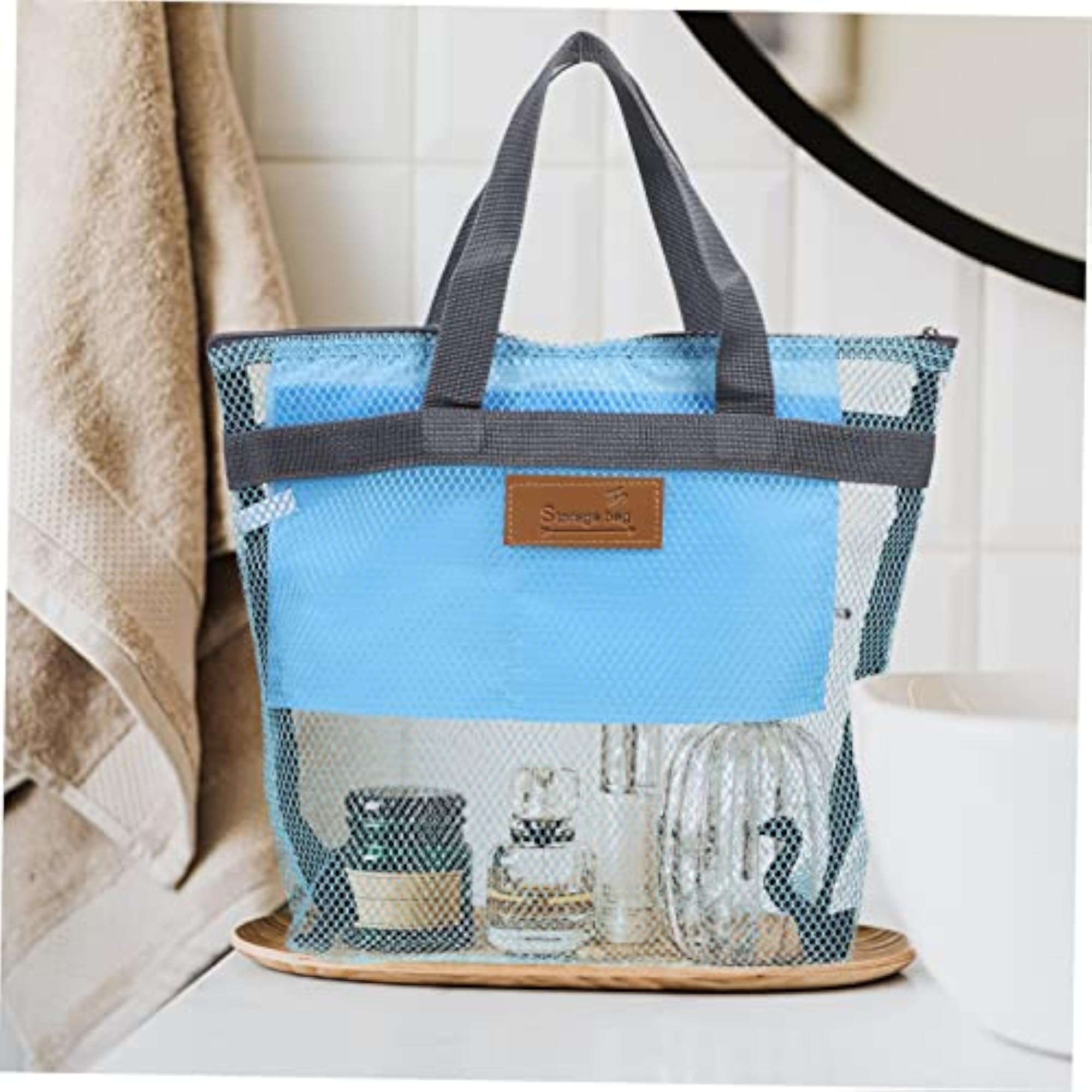 6 Pcs Grid Beach Bag Mesh Toiletry Bags