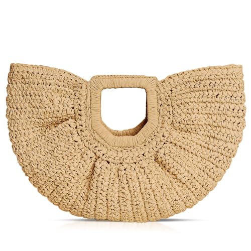 Bolso Rattan Semicircular Tejido para Mujer miniatura 1