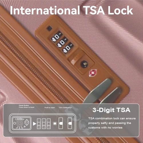 3-Piece Hardshell Luggage Set, Dark Green, ABS Material, 20/24/28 Inch, Telescoping Handle, TSA Lock, Spinner Wheels (Rose Gold)4