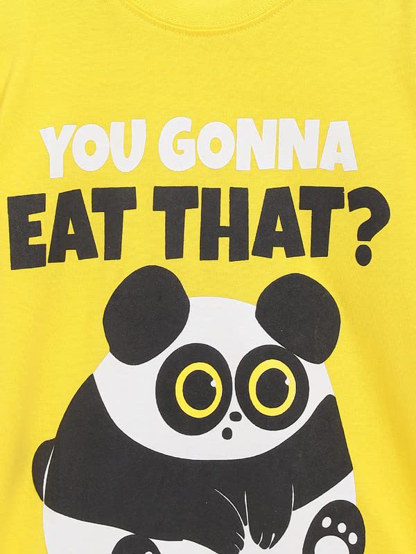 Image of BAUS Cotton Casual Regular Fit Half Sleeve Fat Panda T-Shirt for Boys (Yellow)