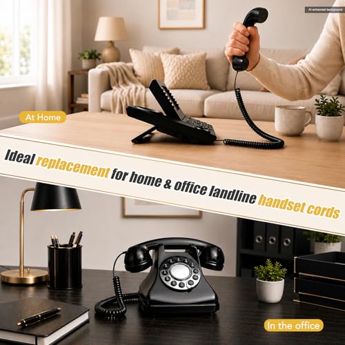 Image of Comtrue Phone Cords for Landline, 2-Pack, Telephone Handset Cords | Black, Universally Compatible, Tangle-Resistant, Noise-free, Go-to Length, Ideal for office & home