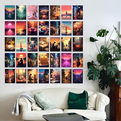 Image of Wallgasm Paper Chill Lofi Poster Set - Set Of 54, 4 X 6 Inches Posters Room Decor Product | Poster For Home, Room, Gym, Dorm Room, Hostel | Collage Kit | Lofi Aesthetic