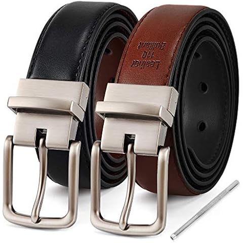 MEIRUIER Men's Leather Belt , Reversible Leather Dress Belt 3.5cm Wide Rotated Buckle,Anti-Scratch Pin Buckle,Great for Jeans,Casual,Cowboy & Work Wear (black#5, 120cm(32"-42")) Cover