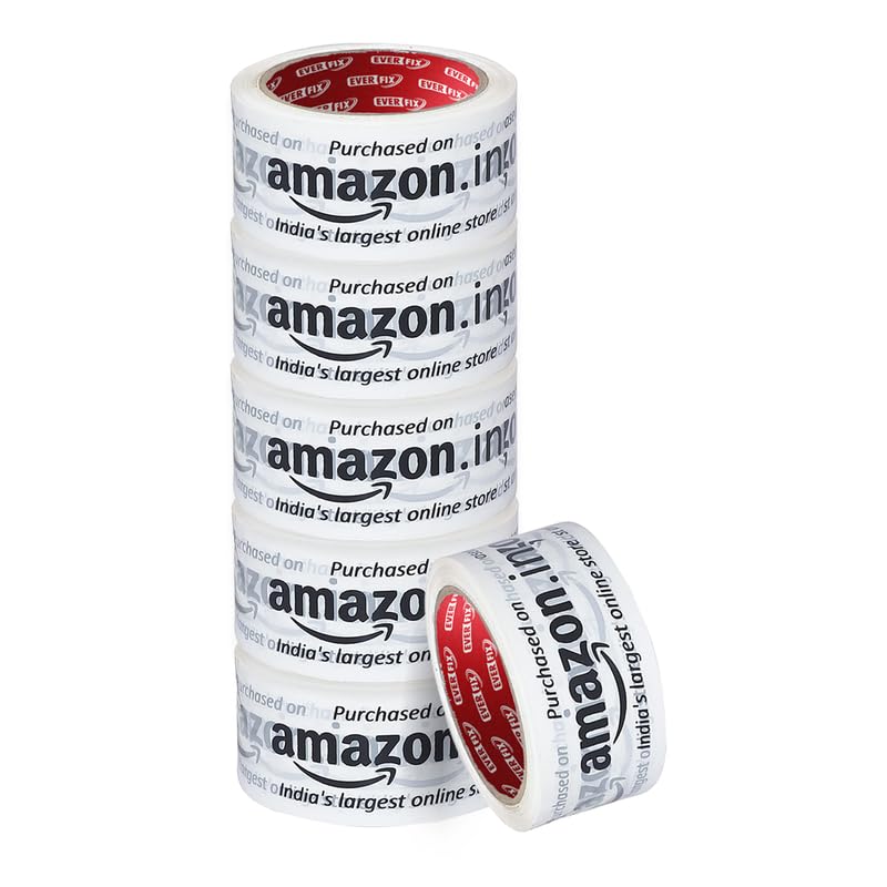 BOPP Packaging Amazon White Tape | Cello | 48mm / 2" Width | BOPP Industrial Packaging Tape for E-Commerce Box Packing, Office and Gift Wrapping & DIY | 65 Meter Pack of 6