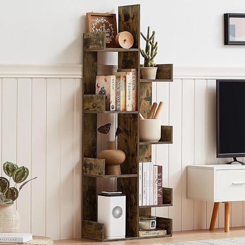 VECELO 8-Tier Tall Cactus-Shaped Tree Bookshelf, Vertical Bookcase with Waterproof