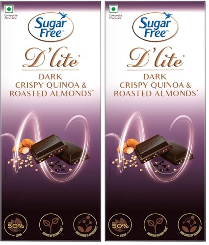 Image of Sugar Free D'lite Dark Chocolate | Quinoa & Almonds Dark Chocolate Bar | Pack Of 2 (80 Gram) | No Added Sugar | Keto Friendly & Vegan | Gluten Free | Guilt Free Extreme Delight With 50% Cocoa