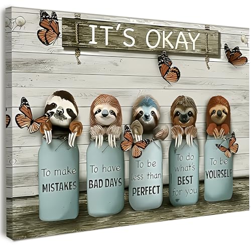 Qiukoo Wall Art Sloth Canvas Framed Wall Art for Bedroom with Pre-Mounted Hooks Inspirational Bedroom Wall Decor Prints Funny Wall Pictures for Living Room Hallway or Office 12 x 16