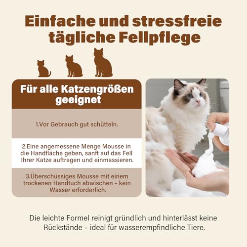 GJYC PET Trockenshampoo Katzen – Katzen Shampoo 200 ml, Kokosduft, pH-hautneutral, reinigt & pflegt sanft, entwirrt und spendet Feuchtigkeit – Für empfindliche Haut
